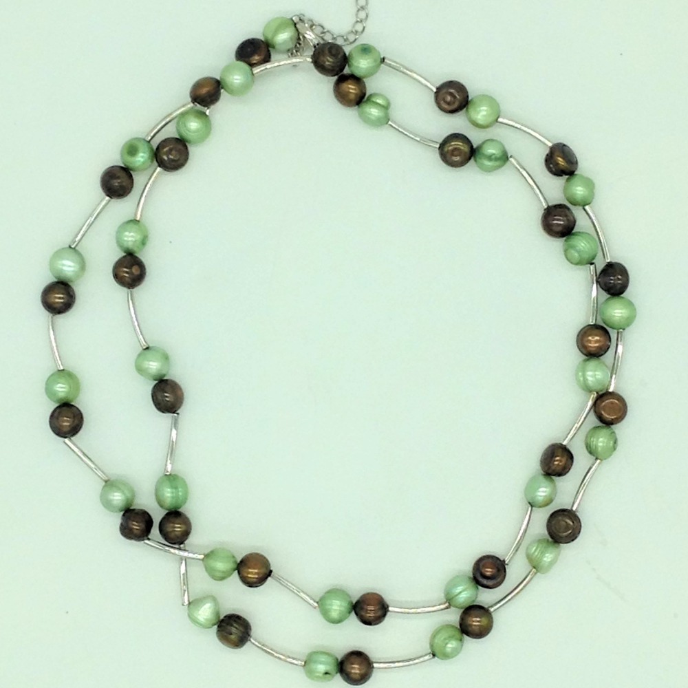 Freshwater Green And Brown Potato Pearls Long Pipe Mala JPM0461