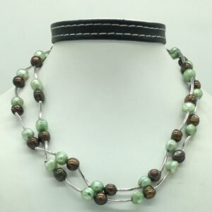 Freshwater Green And Brown Potato Pearls Long Pipe Mala JPM0461