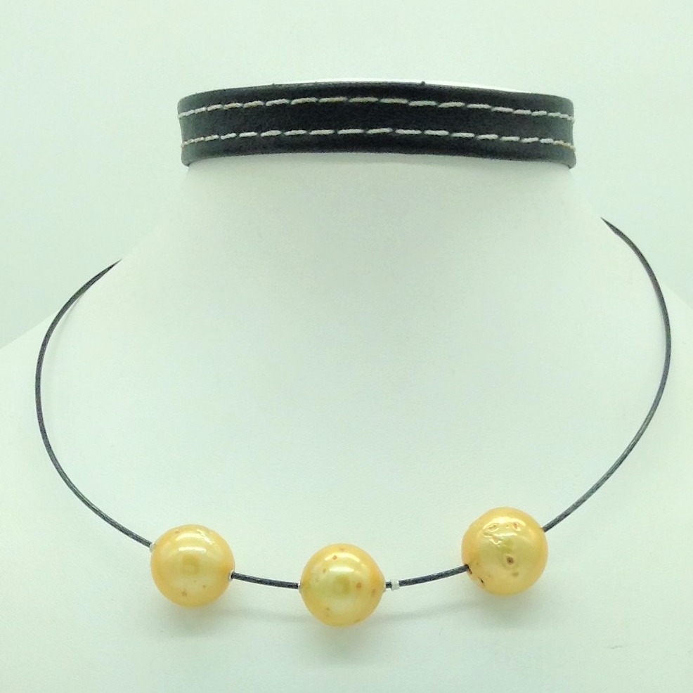 Freshwater Golden Round Pearls Pipe Mala JPM0455