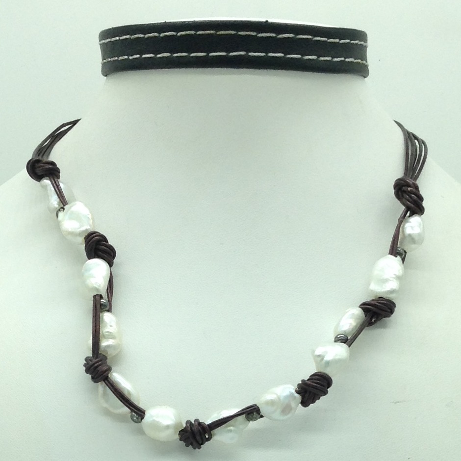 Freshwater White Baroque Pearls Pipe Mala JPM0454