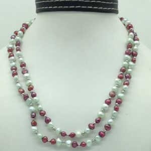 Freshwater pink and green potato pearls long mala jpm0450