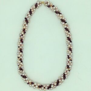pink potato pearls and garnets twisted jali mala jpm0449