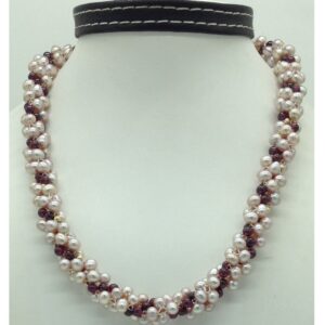 pink potato pearls and garnets twisted jali mala jpm0449
