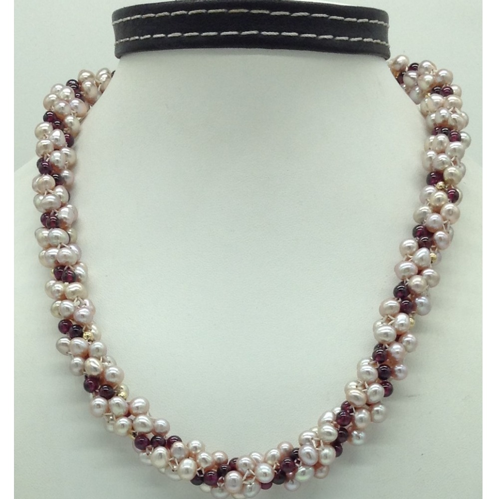 pink potato pearls and garnets twisted jali mala jpm0449