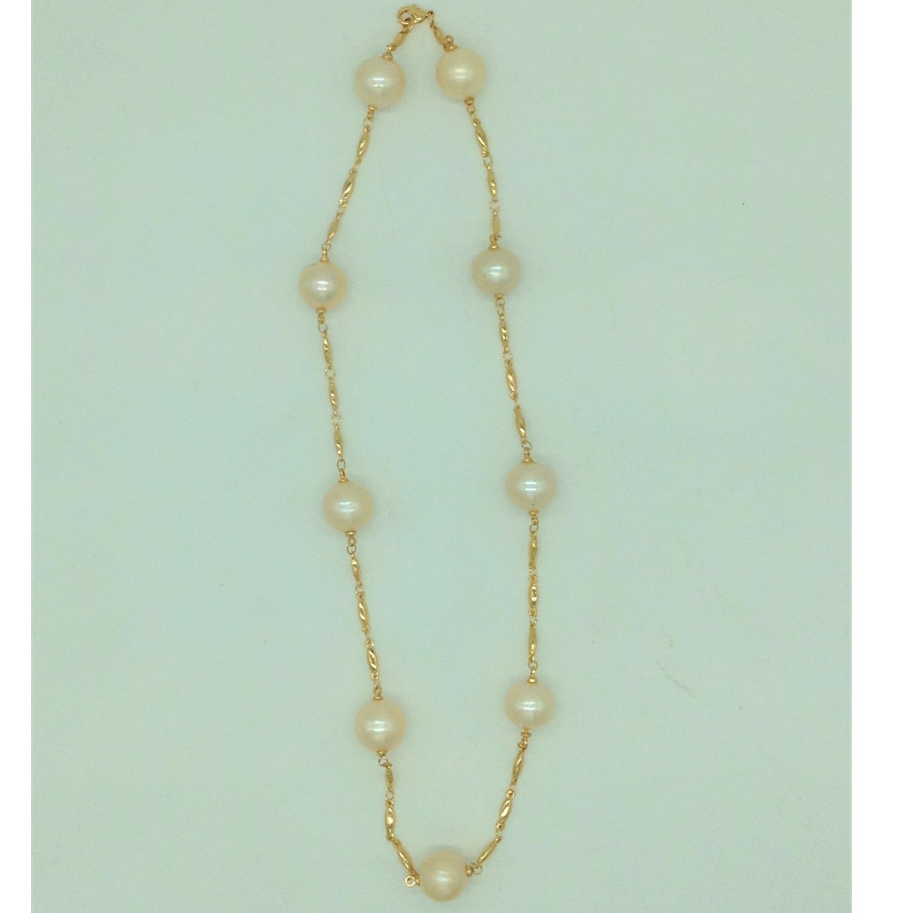 Freshwater Cream Round Pearls Chain Mala JPM448