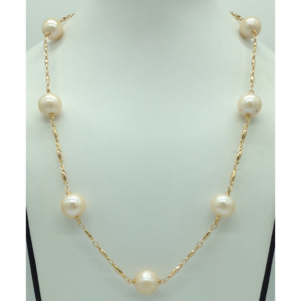 Freshwater Cream Round Pearls Chain Mala JPM448
