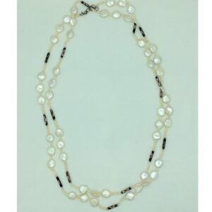 White Baroque And Seed Pearls Enamel Balls Long Mala JPM0445