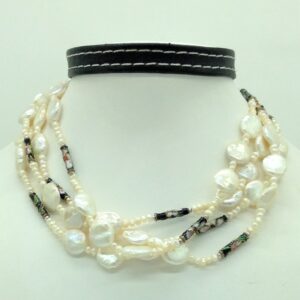 White Baroque And Seed Pearls Enamel Balls Long Mala JPM0445