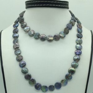 Freshwater black button baroque pearls knotted long mala jpm0444