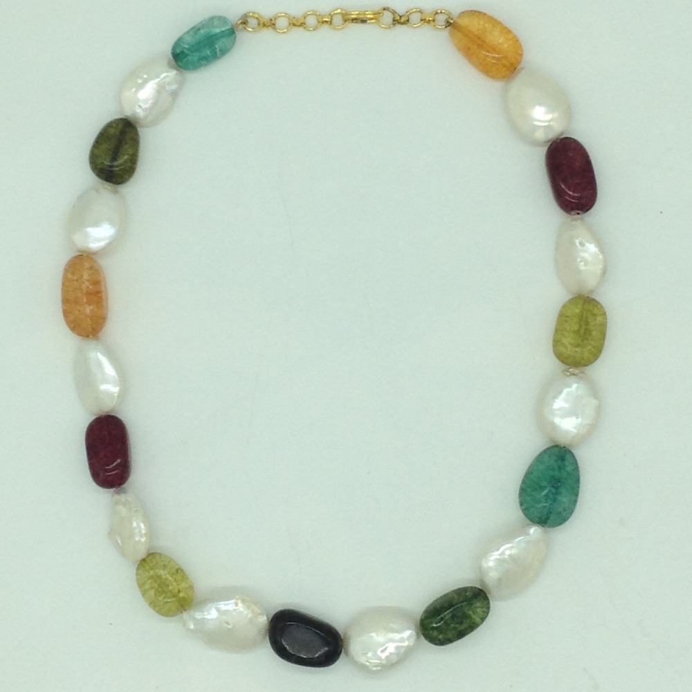 Freshwater White Baroque Pearls and Semi Precious Stones Tumbles Mala JPM0441 - Image 2