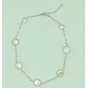 Freshwater White Baroque Pearls With Silver Chain Mala JPM0438