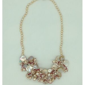 Orange Potato Pearls With MOP Flower Pendent Necklace JPM0436