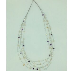 White pearls with semi precious chips wire necklace jpm0435