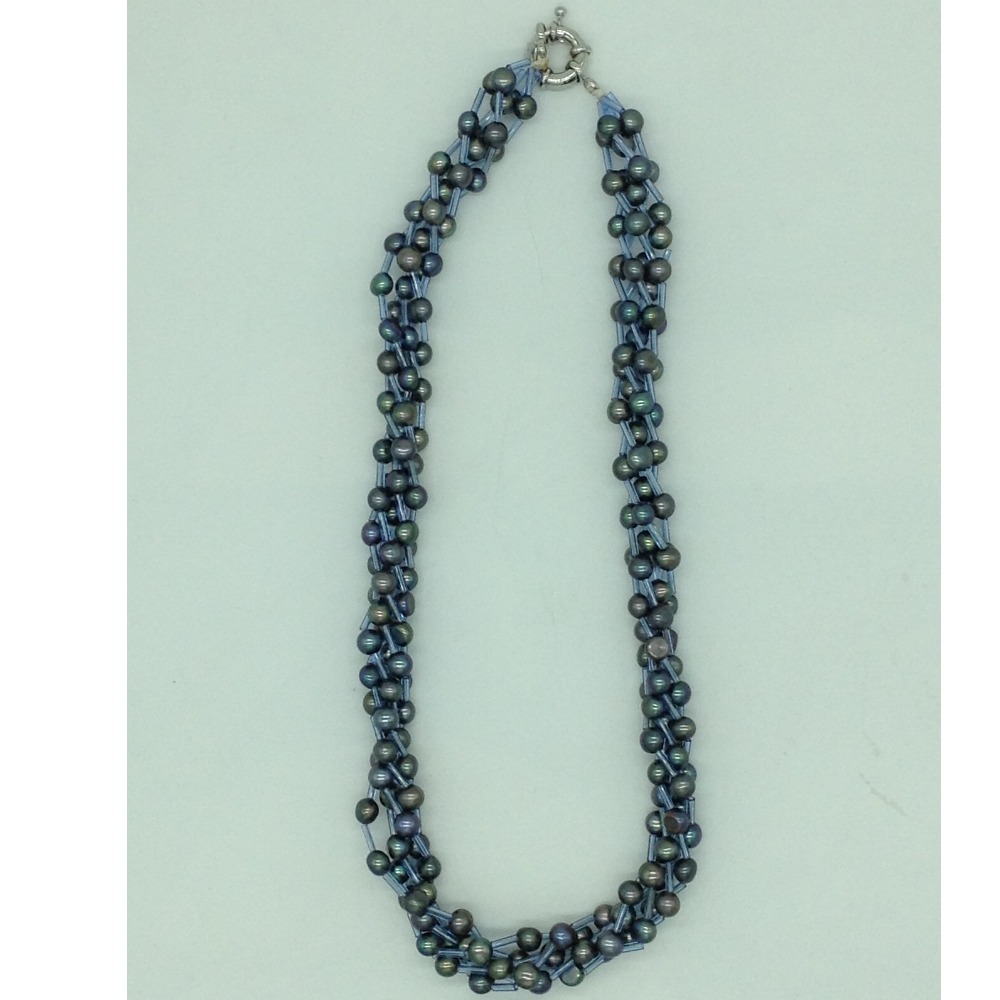 Black button pearls with blue pipe 5 layers necklace jpm0432 - Image 2