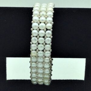 Button Pearls & White Jaco Balls 3 Layers Elastic Bracelet JBG0314