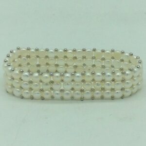 Button Pearls & White Jaco Balls 3 Layers Elastic Bracelet JBG0314