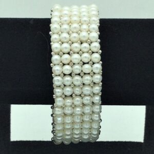 Button Pearls & White Jaco Balls 5 Layers Elastic Bracelet JBG0313