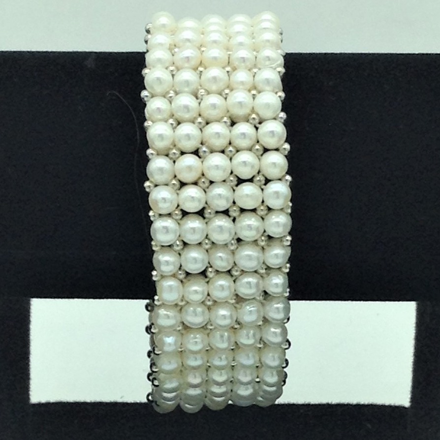 Button Pearls & White Jaco Balls 5 Layers Elastic Bracelet JBG0313