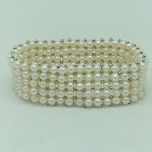 Button Pearls & White Jaco Balls 5 Layers Elastic Bracelet JBG0313