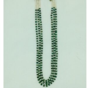 White flat pearls with green bariels 3 layers necklace jpm0430
