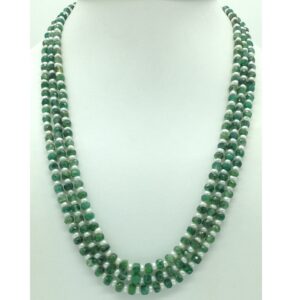 White flat pearls with green bariels 3 layers necklace jpm0430