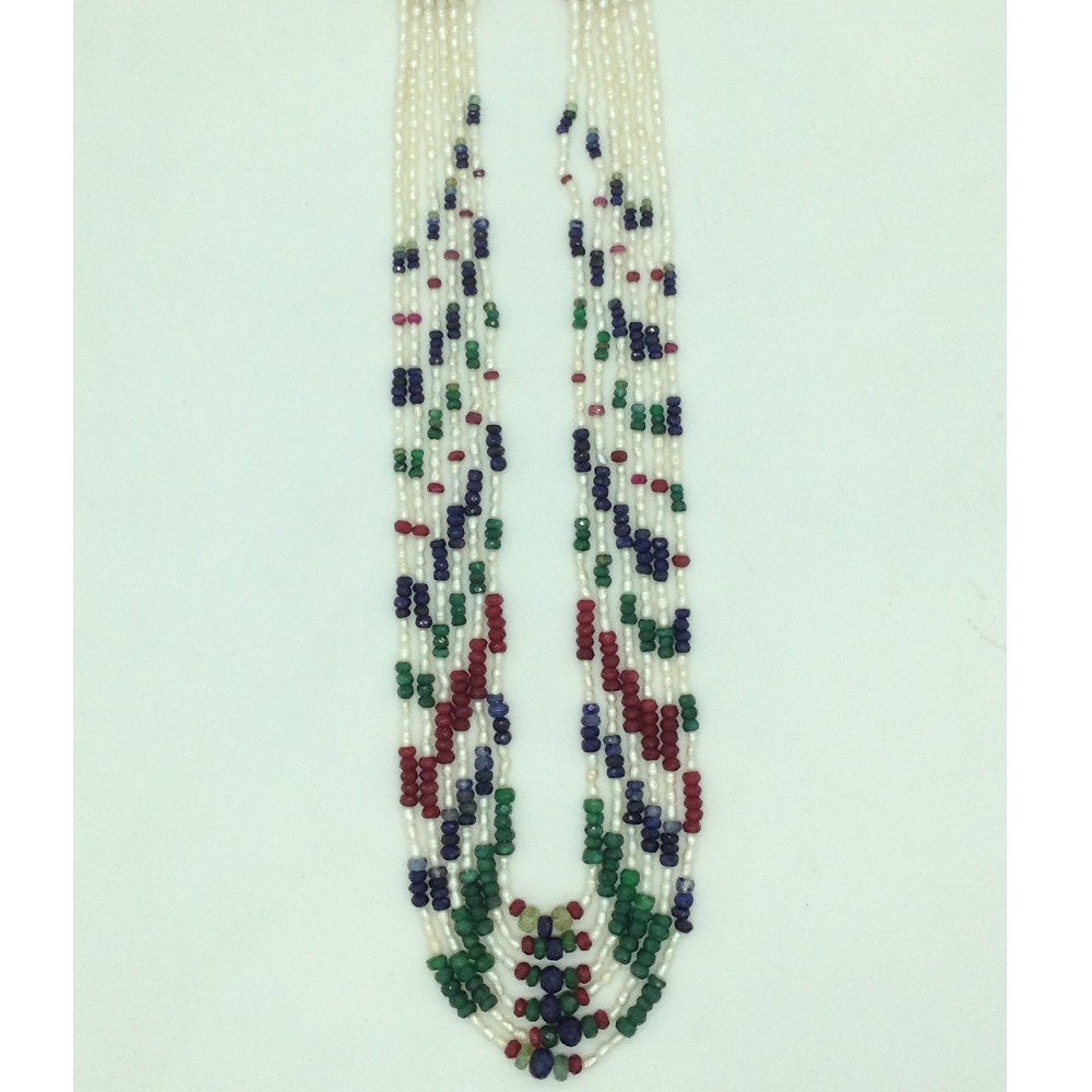 White rice pearls with multicolour stones necklace jpm0429