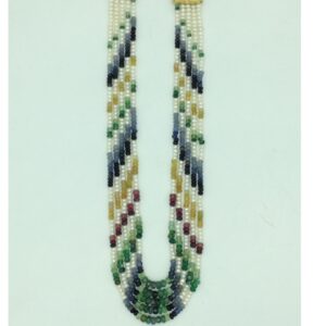 White flat pearls with multicolour stones necklace jpm0428