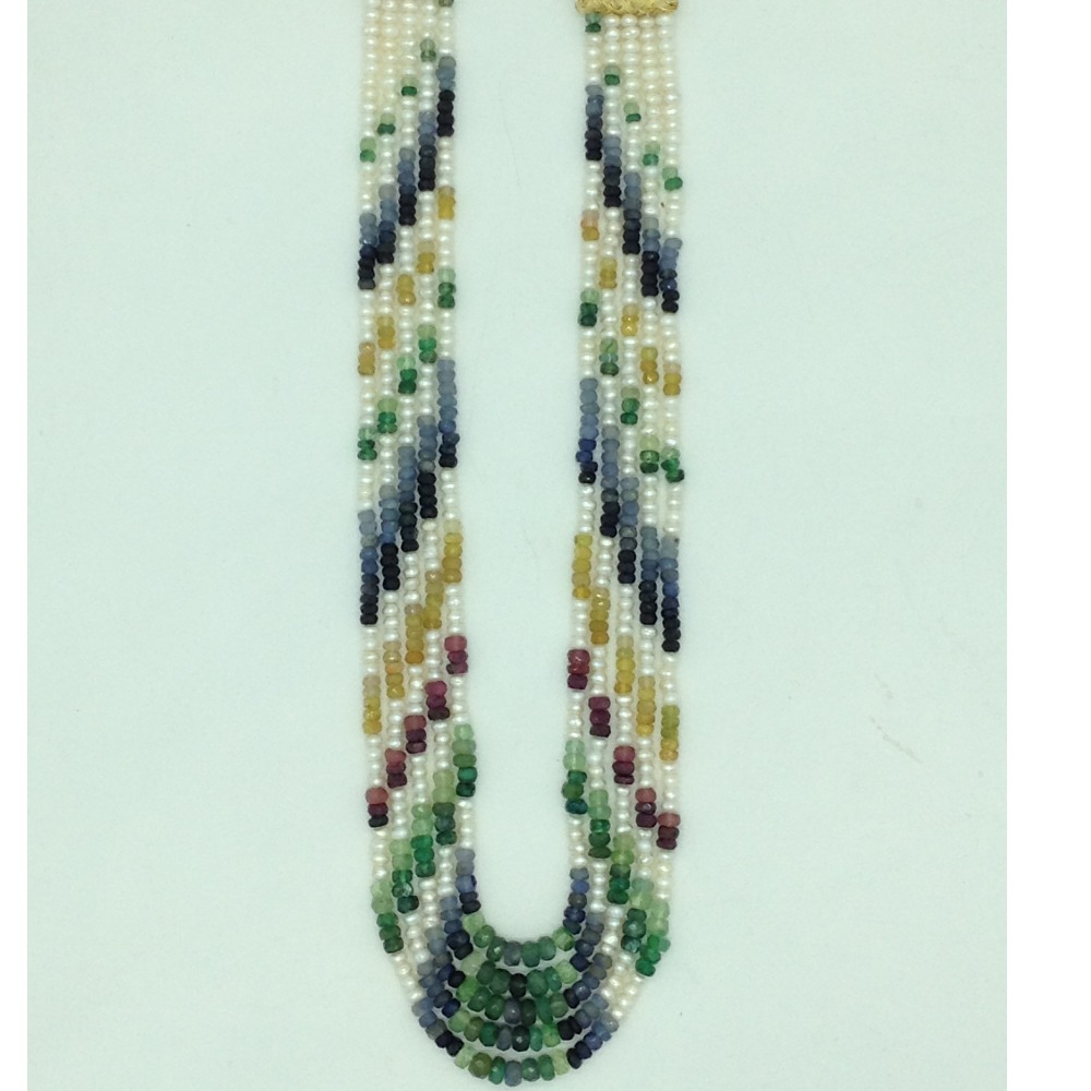 White flat pearls with multicolour stones necklace jpm0428