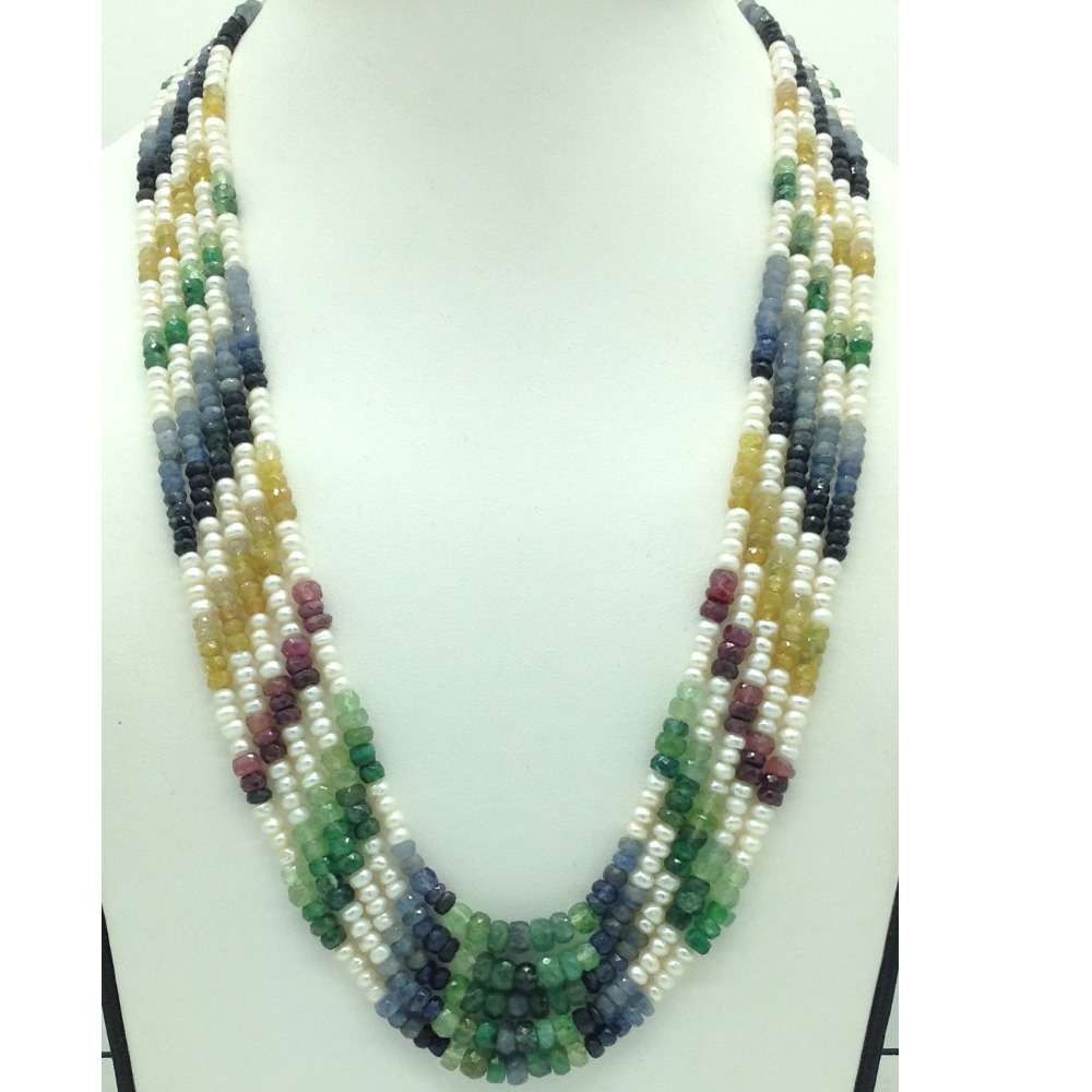 White flat pearls with multicolour stones necklace jpm0428