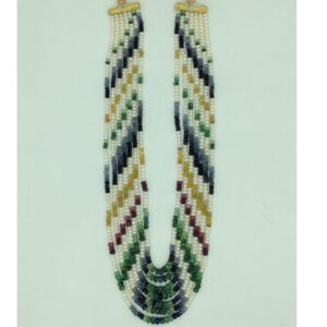 White flat pearls with multicolour stones 7 layers necklace jpm0427