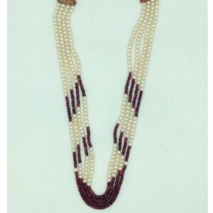 white flat pearls with red ruby4 layers necklace jpm0426