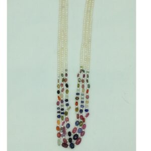 White flat pearls with multicolour stones 3 layers necklace jpm0425