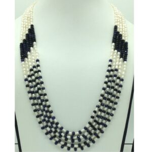 White rice pearls with blue sapphires 5 layers necklace jpm0424