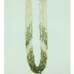 white flat pearls with peridots 5 layers necklace jpm0418