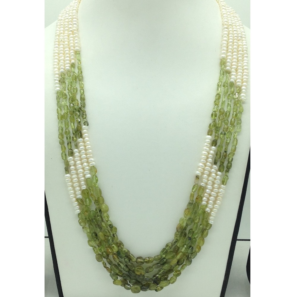 white flat pearls with peridots 5 layers necklace jpm0418