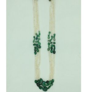 White flat pearls with green bariels 3 layers necklace jpm0417