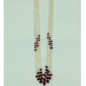 white flat pearls with red ruby 3 layers necklace jpm0416