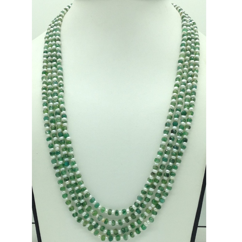 White flat pearls with green bariels 4 layers necklace jpm0415
