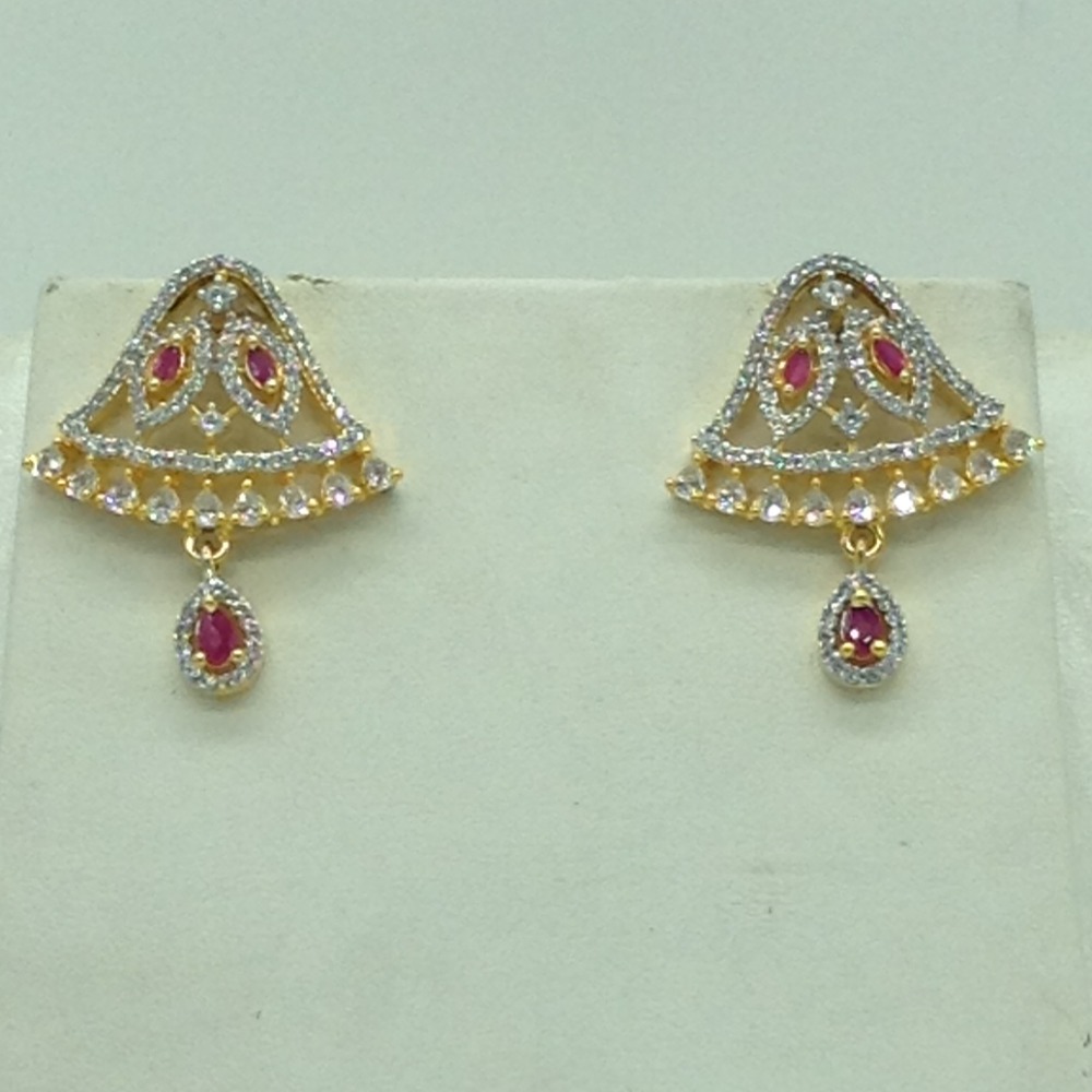 White And Red CZ Brooch Set With 7 Lines Flat Pearls Mala JPS0672 - Image 3