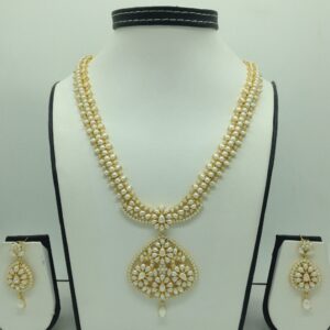 Freshwater white button pearls long haar set jnc0127