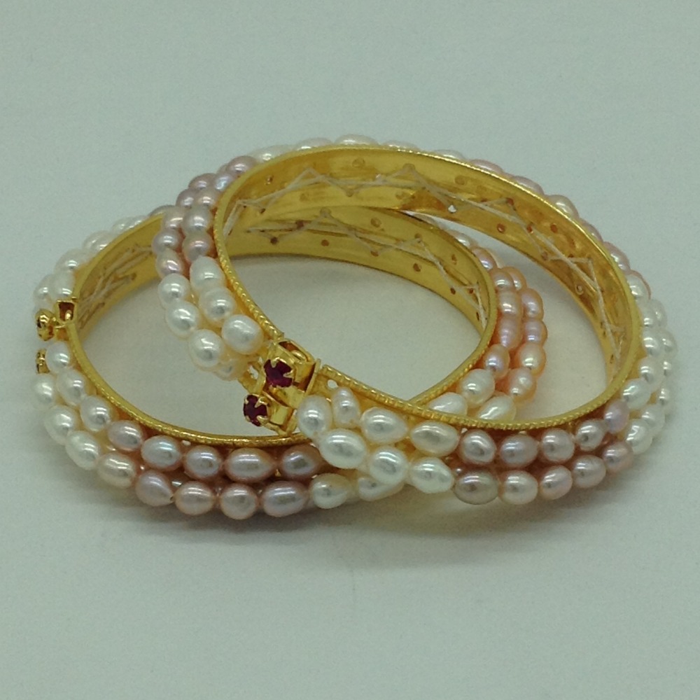 Tricolour Pearls 3 Line Bangles JBG0312