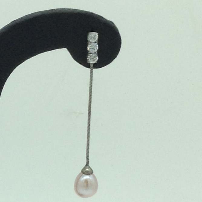 Pearl CZ Silver Ear Hangings JER0157 - Image 3
