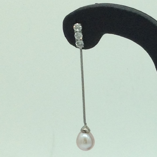 Pearl CZ Silver Ear Hangings JER0157 - Image 2