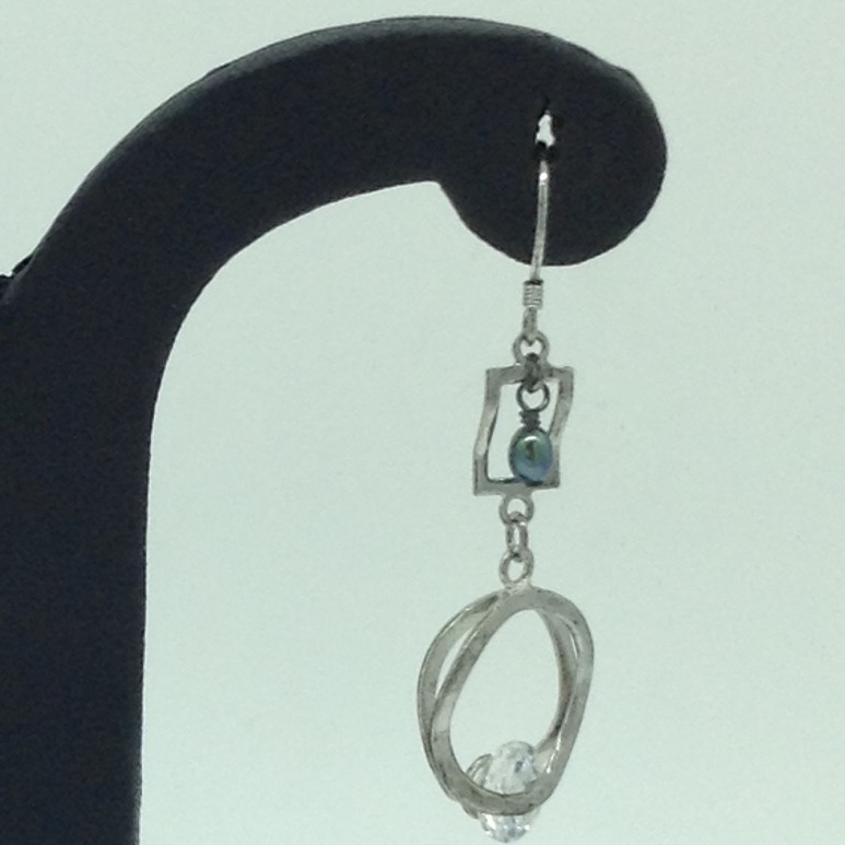 Pearl CZ Silver Ear Hangings JER0152 - Image 3