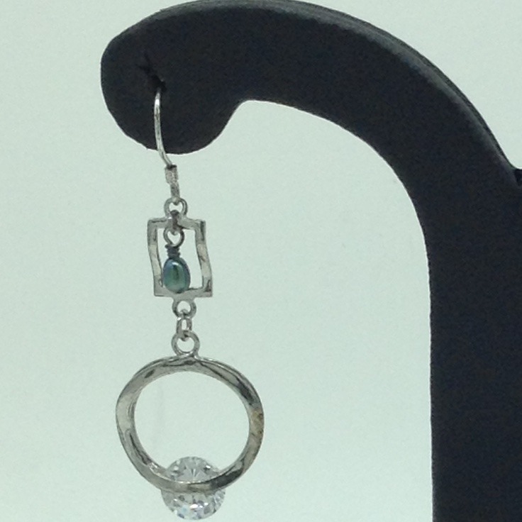 Pearl CZ Silver Ear Hangings JER0152 - Image 2