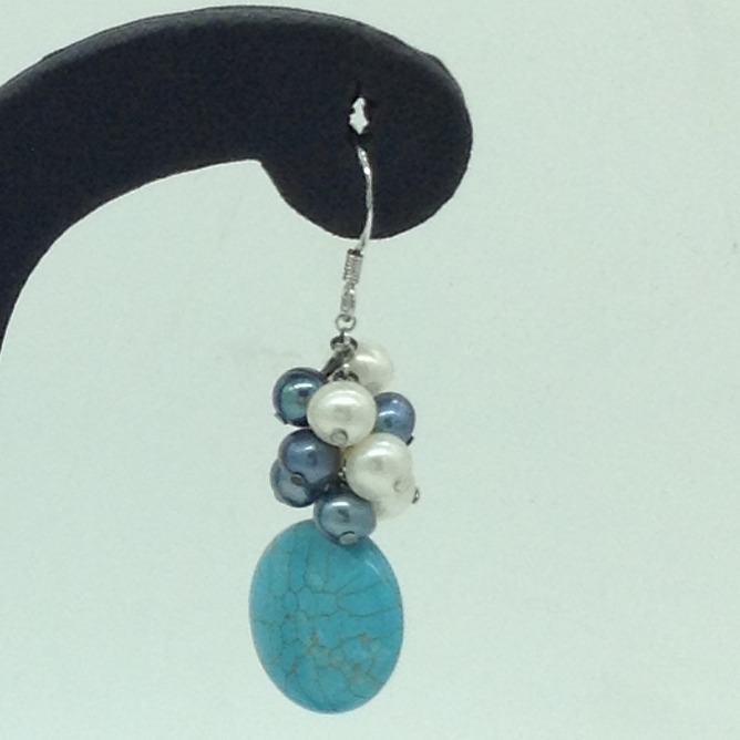 Pearl Turquoise Silver Ear Hangings JER0149