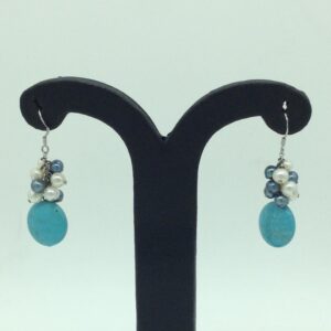 Pearl Turquoise Silver Ear Hangings JER0149