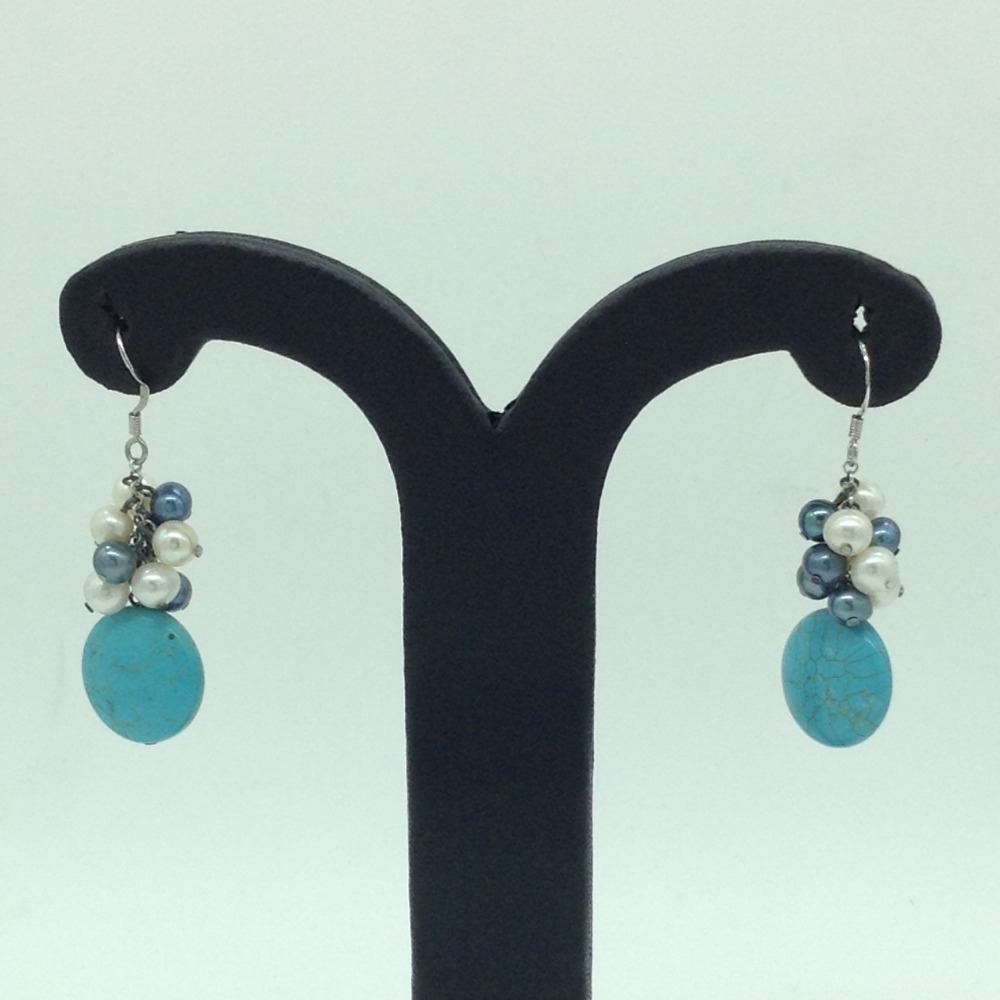Pearl Turquoise Silver Ear Hangings JER0149