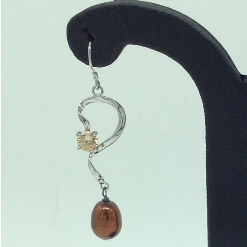 Pearl CZ Silver Ear Hangings JER0143 - Image 2