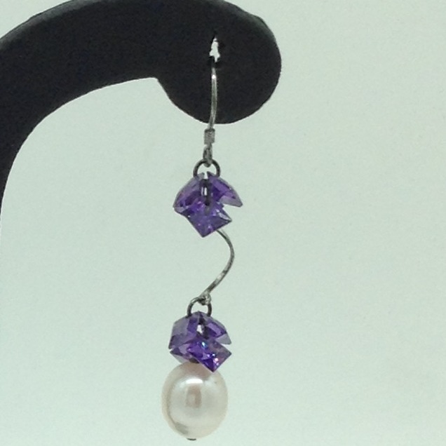 Pearl CZ Stone Silver Ear Hangings JER0123 - Image 3